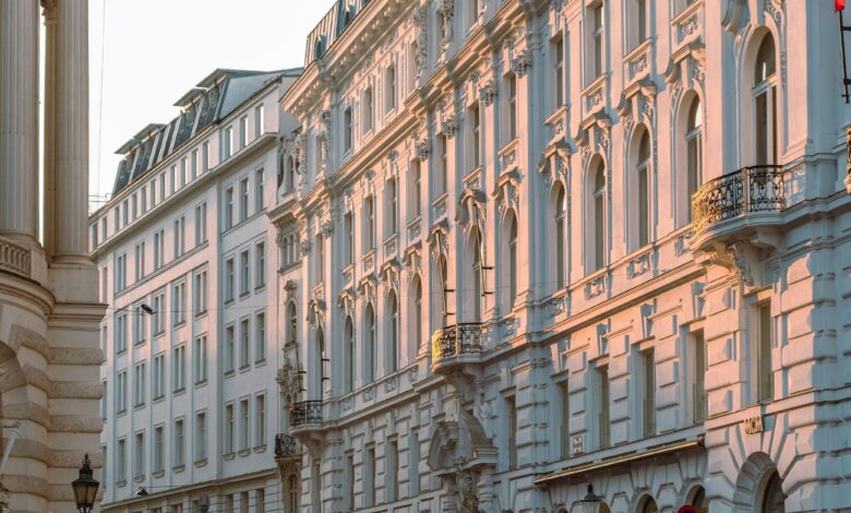 شارع تاريخي في فيننا بمباني كلاسيكية في ساحة مفتوحة